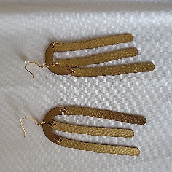 Pre-loved Gold tone Brass Dangle Earrings - Picture 1 of 2